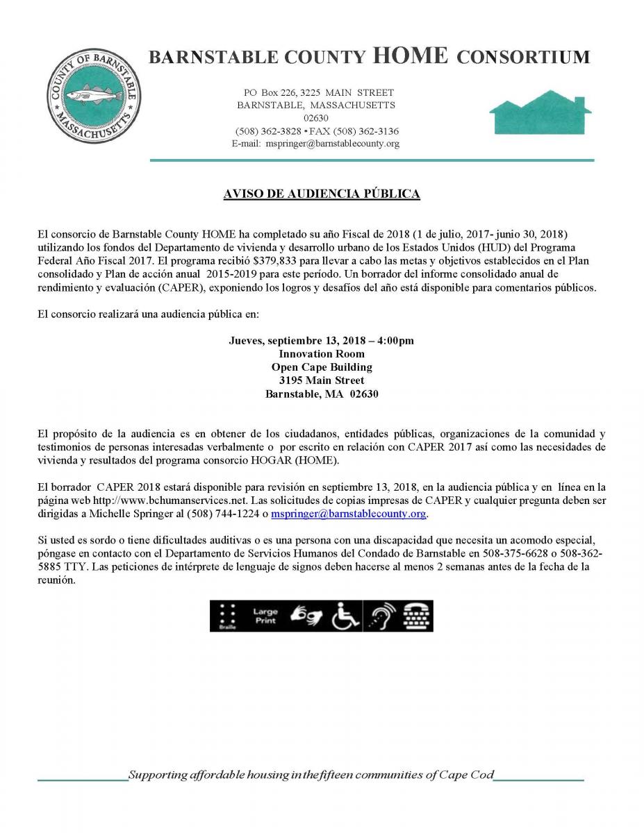 Public Hearing Notice Barnstable County HOME Consortium