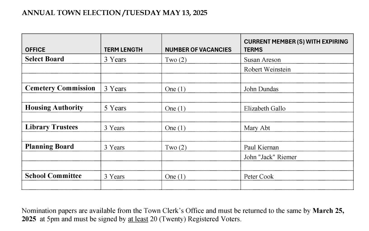 OFFICES FOR TOWN ELECTION 